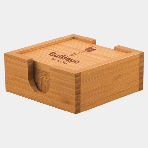 4" x 4" Bamboo Square 4-Coaster Set with Holder Thumbnail